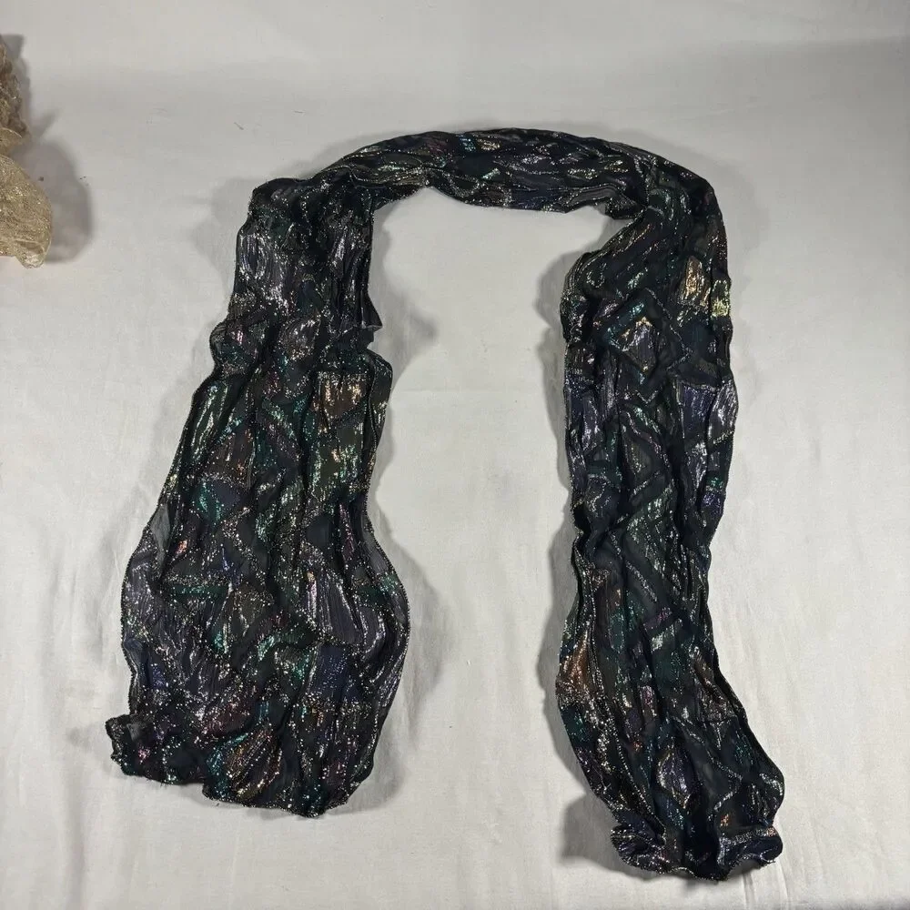 Gold Lace Triangle Shawl and Metallic Print Scarf Lot of 2